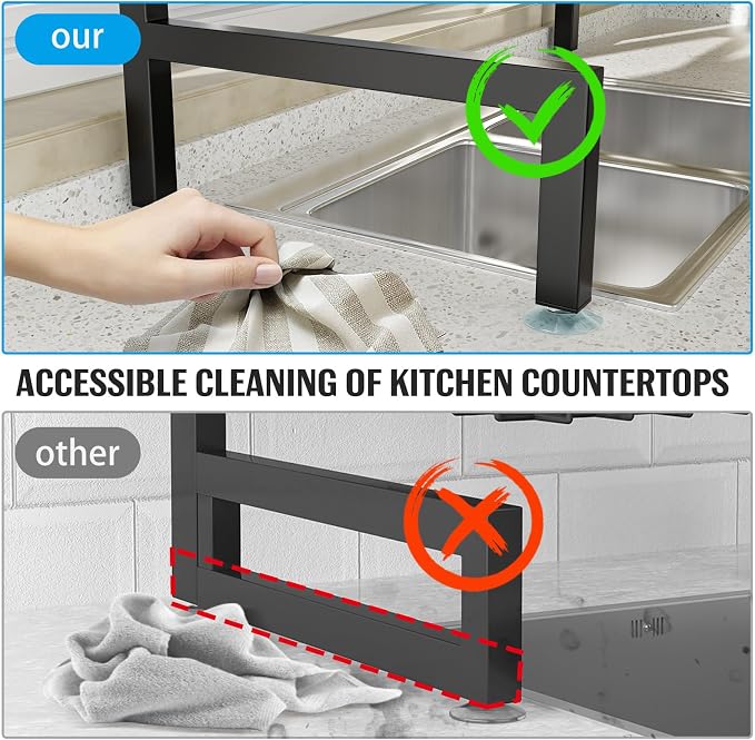 SNSLXH 4 Baskets 2-Tier Over The Sink Dish Drying Rack, 26.57"-35" | Large Dish Drying Rack for Kitchen, Extensible and Adjustable, Saving Kitchen Space - Image 4