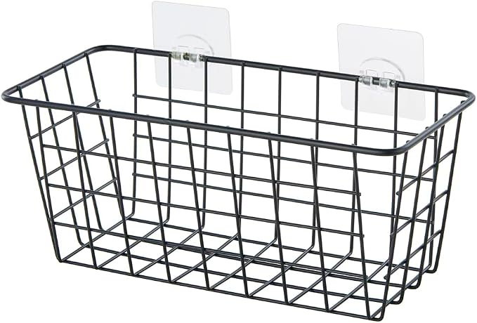 JUNCHU CHERRY 4 Pack Hanging Sorage Basket, Bathroom Basket, Household Goods, with Traceless Tape, no Drilling, for Cabinet Storage, Kitchen, Bathroom, Storage Room,Black - Image 9