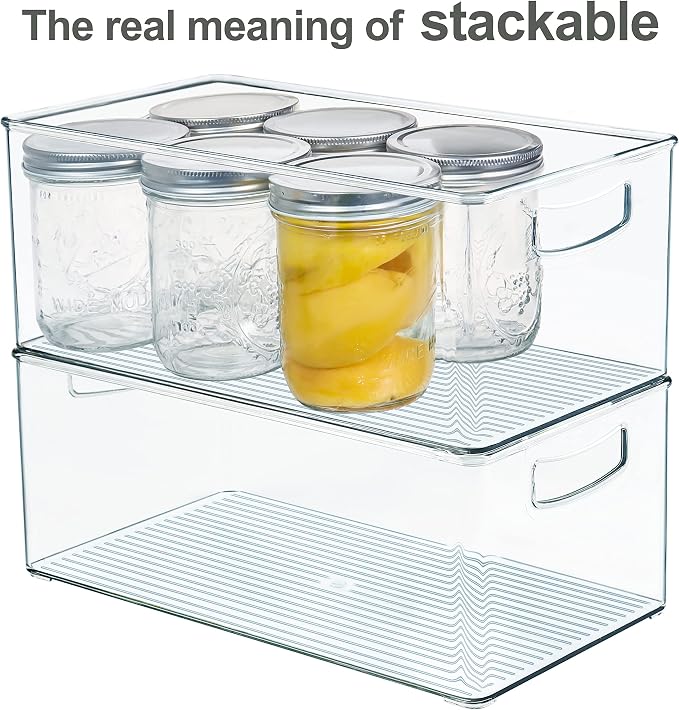Hudgan 2 Pack Straight Sides Stackable Pantry Organizer Bins for Home Edit - 13.5''L x 7.5''W x 5.5''H - Image 3