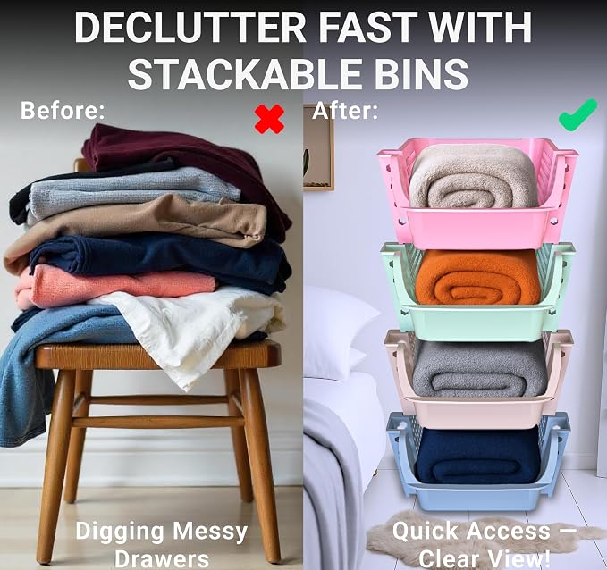 Skywin Stackable Storage Bins Open Front for Pantry Storage, 4 Pack - Multi | Sturdy Plastic, Easy Stacking, Breathable & Open Front Design, Pantry Storage for Snacks, Toiletries, and Small Essentials - Image 4