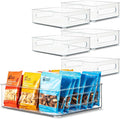 Plastic Food Storage 6 Pack Clear Container Bin with Handles for Organizing Kitchen, Pantry, Refrigerator, Freezer, Pantry, Cabinet, Closet, Bathroom. Stackable 10”x8”x3” by primebox