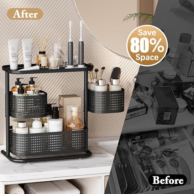 KINGRACK Metal Bathroom Counter Organizer，Rotating Countertop Storage Shelf | 3 Tier, Cosmetic Holder for Skincare & Makeup, Kitchen Spice Rack, Bedroom Nightstand Organizer, Black - Image 6