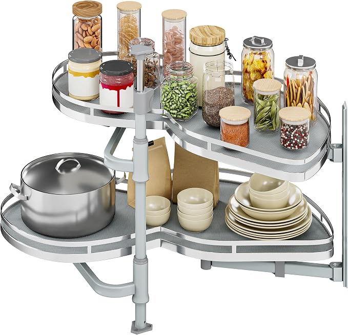 YITAHOME Blind Corner Cabinet Pull Out Organizer | Right Swing Soft-Close Swing-Out Cabinet Organizer with Adjustable Height, 2-Tier 32" Corner Cabinet Lazy Susan for Corner by YITAHOME
