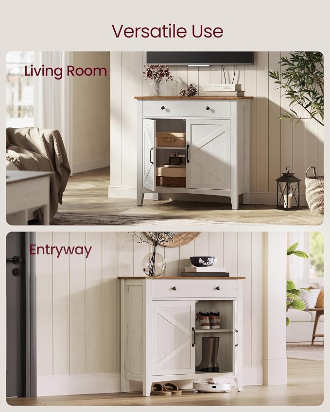 VASAGLE LIRY Collection - Buffet Cabinet, Coffee Bar Cabinet with a Drawer, Adjustable Shelf, Sideboard Storage with Cable Hole, Drawer Divider, Rustic White and Honey Brown UBBK341W01V1S - Image 8