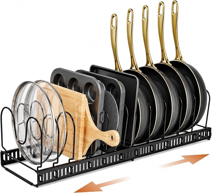 Norcalway Adjustable Bakeware Pots and Pans Organizer Under Cabinet,11 Dividers Cookie Sheet Baking Pan Pot Lid Organizers by NorcalwayLLC
