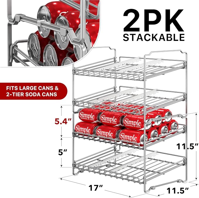 Simple Houseware 2 Tier Stackable Can Rack, Silver, 2 Pack - Image 2