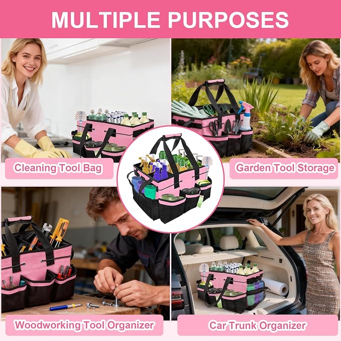 Wearable Cleaning Caddy Bag, Cleaning Supplies Tote for Housekeeping | 5-Pocket, 4-Divider Main Compartment, Adjustable Straps & Handle, Collapsible, Leak-Proof, for Car Detailing & Janitorial - Image 3