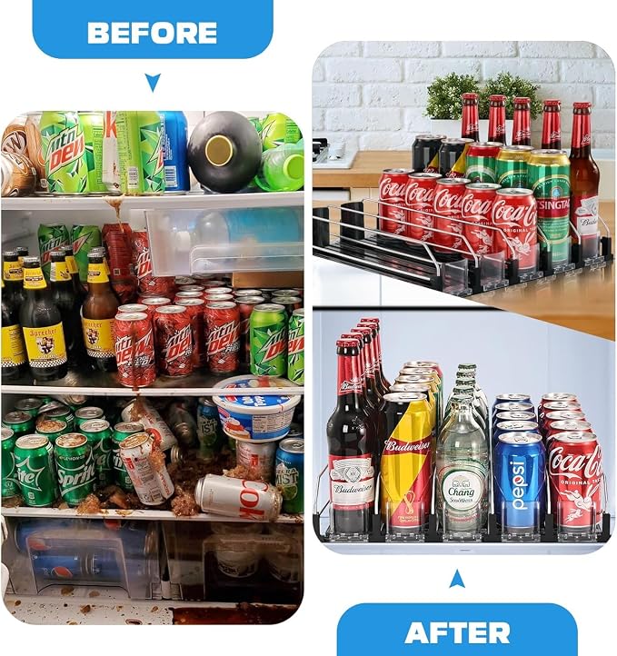Soda Can Organizer for Fridge, Self-Pushing Drink Holder for Refrigerator, Adjustable Width Beverage Water Beer Storage for Kitchen Pantry, Holds up to 30 Cans - Image 3