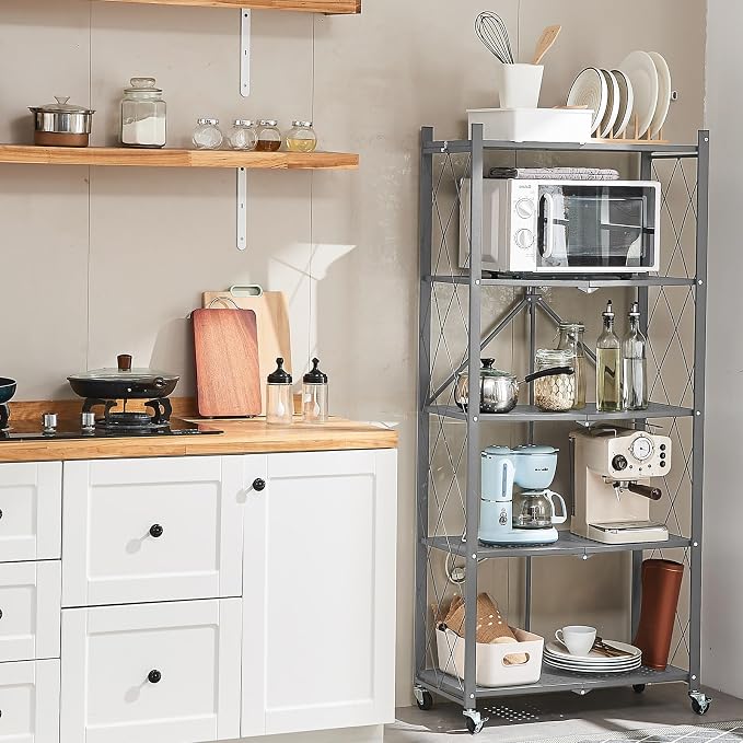 BRIAN & DANY 5-Tier Foldable Storage Shelves with Wheels, Folding Metal Rack Shelving Unit, Heavy Duty No Assembly Organizer Shelf for Garage, Kitchen, Basement, Pantry, Gray - Image 7