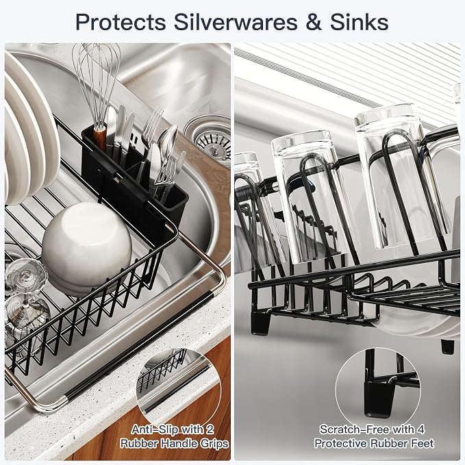 Dish Drying Rack Over The Sink with Utensil Holder | Expandable Stainless Steel Dish Drainer for Small Kitchen, Apartment, RV, Counter Space Saving, Perfect Fit, Rustproof - Image 5