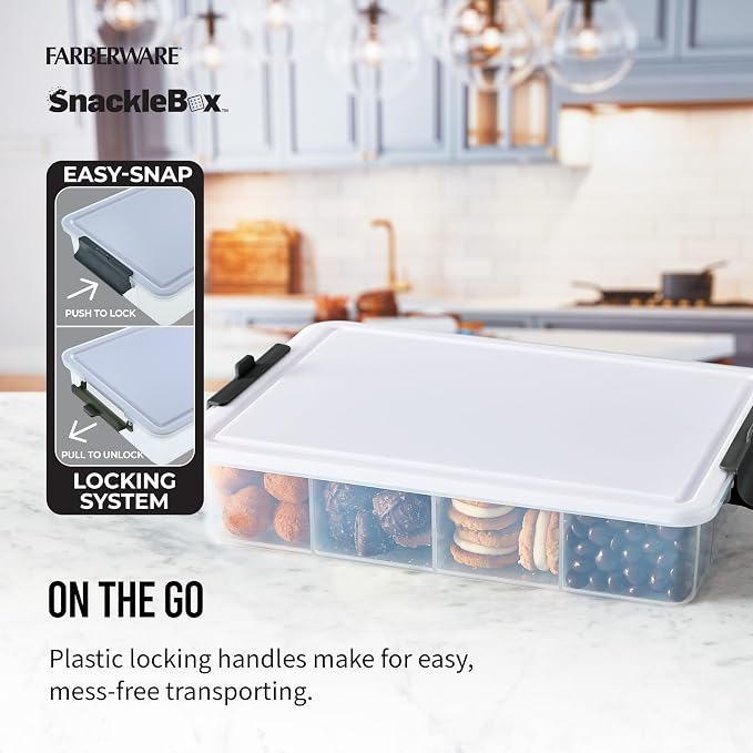 Farberware Build-A-Board Poly Snacklebox with Cutting Board Lid and Locking Handles, 11 Compartments for Snacks and Charcuterie, Dishwasher Safe, 11 x 16 Inch - Image 4