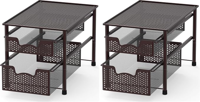 Simple Houseware Stackable 2 Tier Sliding Basket Organizer Drawer, Bronze (Pack of 2) by SimpleHouseware