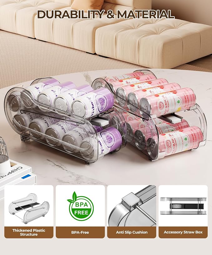 Drink Organizer for Fridge, Soda Can Organizer Dispenser for Refrigerator with Automatic Rolling,Organize Standard Size 11.15oz or 12oz Cans Drink,Save space for Fridge、Kitchen、countertop （2 pack） - Image 7