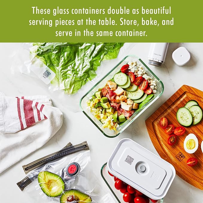 Zwilling Fresh & Save 3-Pc Glass Food Storage Container Set | Airtight Glass Containers Keep Food Fresh Up to 5X Longer with the Fresh & Save Vacuum Pump (Pump Not Included). - Image 15