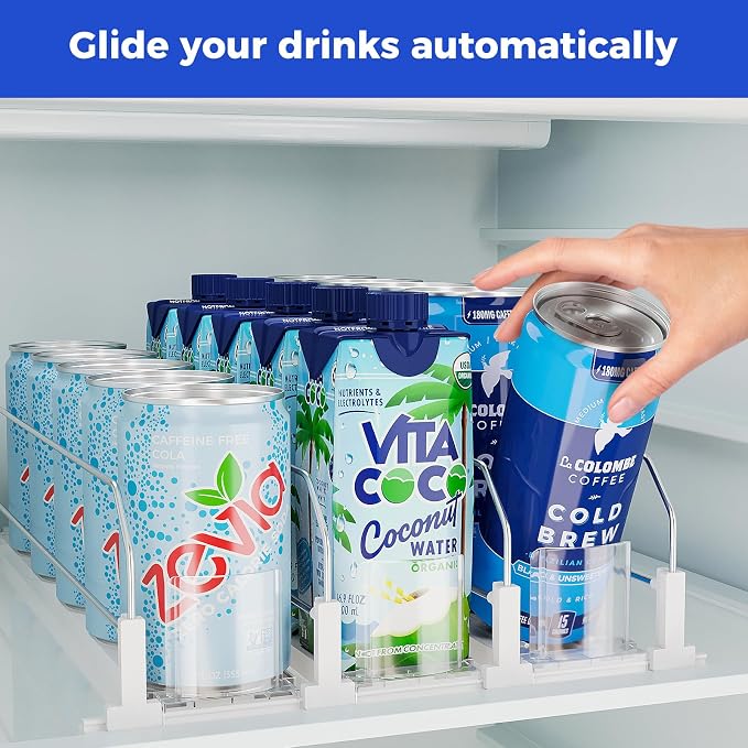 Puricon Drink Organizer for Fridge, Soda Can Organizer -3 Rows, White | Self-Pushing Spring-Loaded Drink Dispenser for Refrigerator, Holds Soda, Beer & Water Bottles Neatly in Rows - Image 2