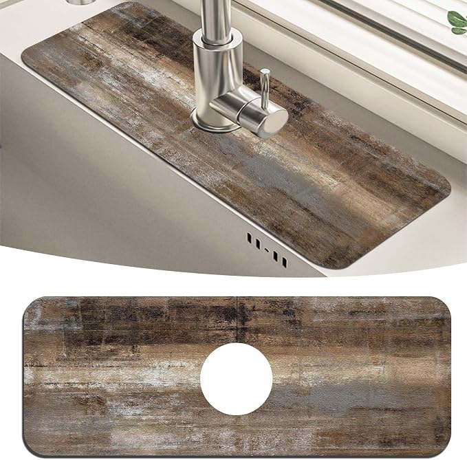 MCALK Dark Brown Kitchen Sink Faucet Mat Splash Guard, Absorbent Quick-Dry Kitchen Sink Mat - Ideal for Splash Guard & Drip Catching with Abstract Art Decor( 1pc 15"x5.5") by MCALK
