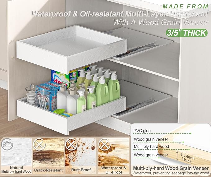 MyLifeUNIT Wood Pull Out Drawer for Cabinet Pre-Assembled, 14" W x 21" D | Soft Close, Full Extension Pull-Out Cabinet Organizer Shelf, Slide Out Drawer for Kitchen Cabinet, Easy Bottom Installation - Image 6
