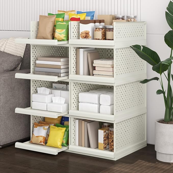 Bathroom Shelf, 8pcs Storage Drawers Organiser, 64" Stackable Cabinet | Large Organizer Boxes for Bedroom, Bathroom, Living Room, Kitchen, Office, Entrance, 12.8" wide by ZHYOCOGY