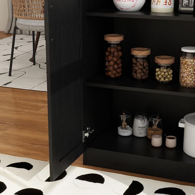 Wooden Storage Cabinet, Collection Food Pantry Narrow Cabinet Free Standing with 2 Doors and 3 Shelves Tool Cabinet, for Kitchens, Living Room, Utility Rooms (Black) - Image 7