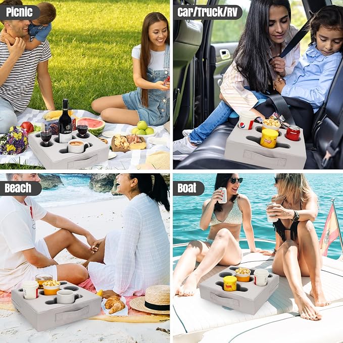 Couch Cup Holder Pillow Tray - Sofa Drink Cup Holder Cozy Buddy | Bed Caddy Organizer for Remote, Snacks Beverage, Phones, Tablet | Use it on Car, Pack, Beach, RV, Boat, Bedroom (Silvergrey) - Image 8