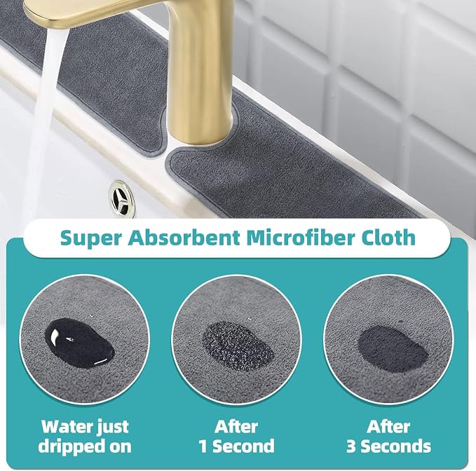 PoYang 2 Pack Faucet Mat for Kitchen Sink Splash Guard, Long 24x5.1 Inch | Super Absorbent Microfiber Faucet Mat, Catch Splashes and Drips, Machine Washable Sink Protectors for Kitchen, Bathroom & RV - Image 3