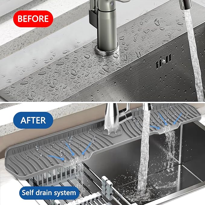Kitchen Sink Splash Guard Gen2-30" x 6'' Silicone Sink Mat Splash Guard fit for Countertop, Bathroom,Farmhouse,RV by EBIGIC (Grey) - Image 6