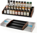 3-Tier Expandable Spice Rack Organizer, 12.8-22.6 in, Rustic Brown | Adjustable, Countertop Stepped wood & iron Seasoning Organizer, Shelf for kitchen Cabinet Pantry Jars Bottles Syrup by TIOPGHAD
