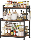 23.6"W Large Kitchen Countertop Organizer,3 Tier Spice Rack Organizer with Adjustable Shelf and 10 Hooks,Wooden Counter Organizer,Space Saving Countertop Shelf Microwave Stand for Kitchen,Coffee Bar by Homeiju