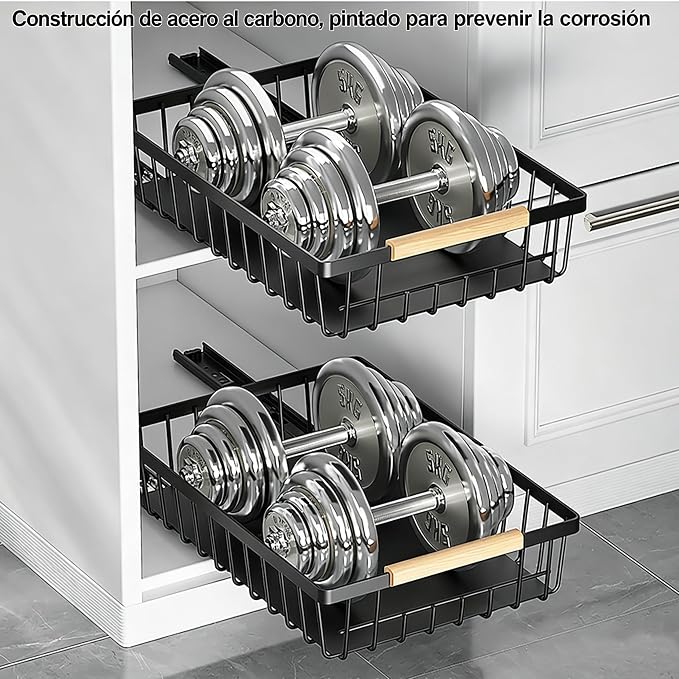2-Pack Pull Out Cabinet Organizer, No-Drill Slide Out Drawer, Black | Heavy-duty carbon steel build, adhesive nano film mount, ideal for kitchen, pantry and bathroom cabinet storage - Image 7