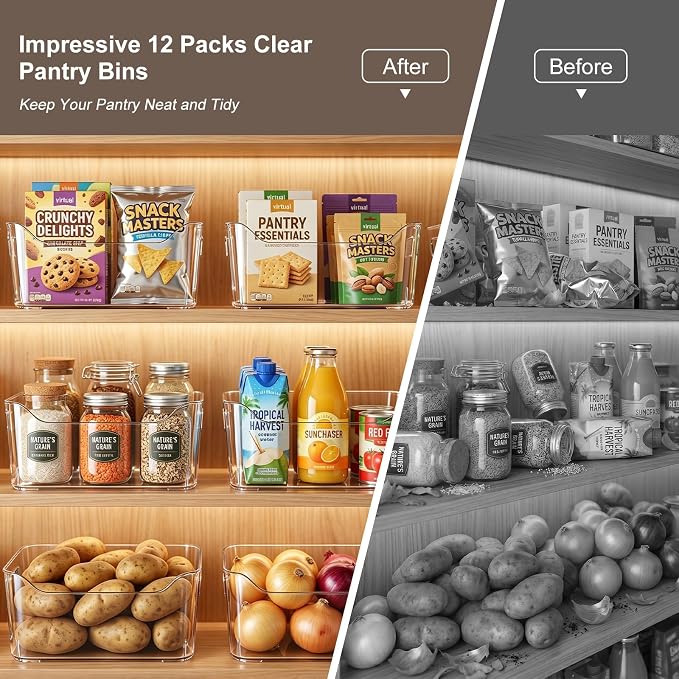 Hudgan 8 Pack Clear Pantry Organizer Bins for Kitchen, Clear Plastic Storage Bins for Bathroom, Pantry Organizer Containers for Home Edit, Drawer, Under Sink, Fridge - Image 2