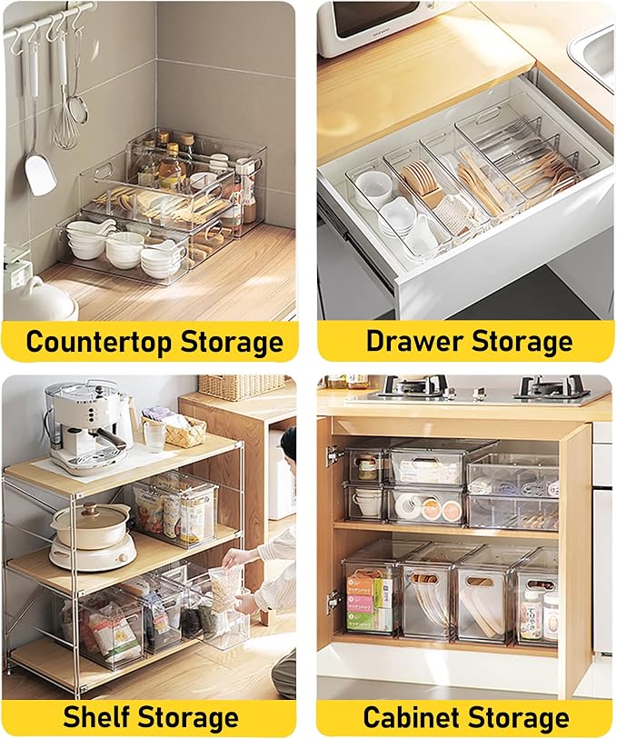4 Pack Refrigerator Organizer Bins with Pull-out Drawer Stackable Clear Fridge Drawer Organizer Fruit Vegetable Storage Containers for Kitchen Pantry Organization (2 Large+2 Small) - Image 6