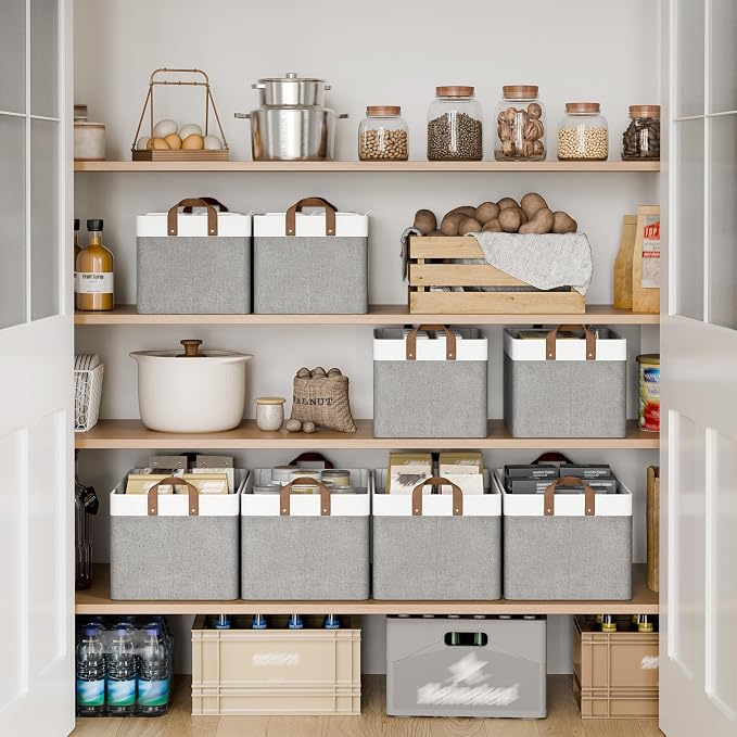 StorageWorks Fabric Storage Bins, Gray and White, Extra Large, 2-Pack | With Reinforced PU Handles, Metal Frame, Collapsible, Storage Basket for Shelves, Closet, Holds Clothes, Towels, Blankets - Image 3