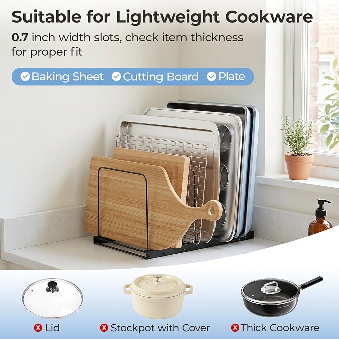 2 PC Cutting Board Organizer for Cabinet with 7 Adjustable Dividers | 7 adjustable dividers. Holds cutting boards, cookie sheets, baking trays and thin pans, Wire rack for cabinet or countertop - Image 2