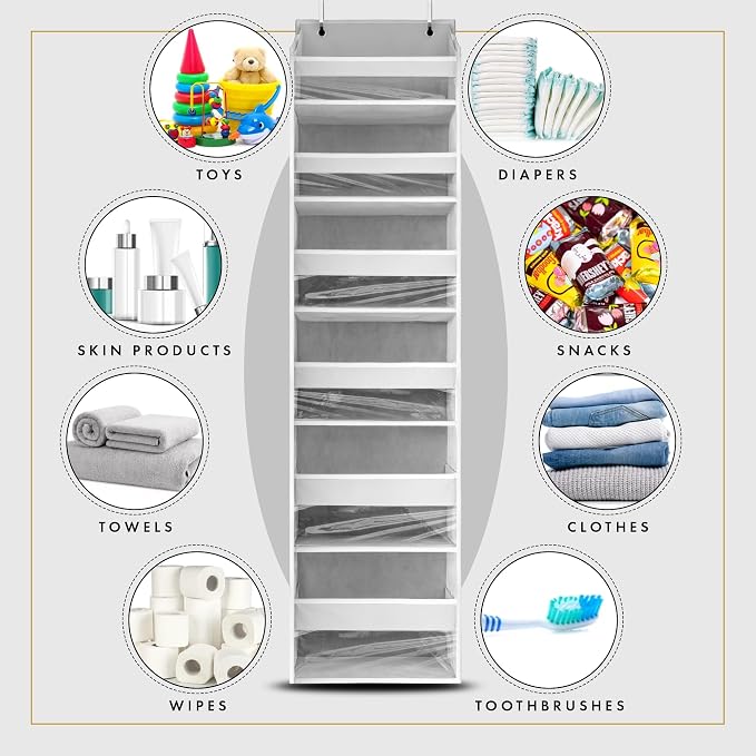 Over the Door Organizer, 6-Tier, 100D Fabric Transparent 1pc | Over the door shoe organizer, 50 lbs capacity, 12 side mesh pockets, 100D extra thick fabric, Closet & entryway storage - Image 3