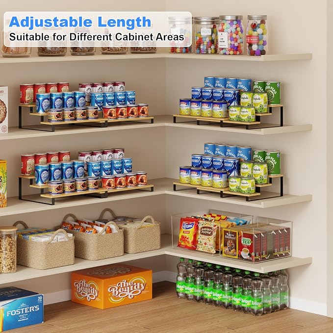 3-Tier Expandable Bamboo & Iron Can Organizer, Holds 30 Cans, Black | Adjustable Pantry Can Storage Rack, Cabinet Food Can Shelf, Easy-Access Holder for Canned Goods, Assembly Required, Black - Image 6