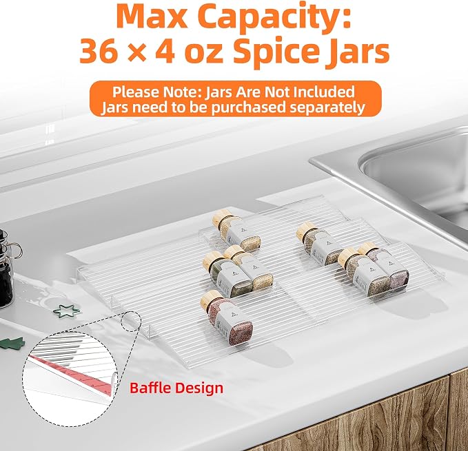 MUDEELA Clear Spice Drawer Organizer, 3 Tier- 2 Set (6 Packs) | Expandable From 11" to 22", (Jars not included), Kitchen Seasoning Organizers and Storage for Drawer - Image 6