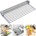 Over the Sink Dish Drying Rack, Searik Roll up Sink Dish Drainer Rack Foldable Kitchen Stainless Steel Dish Rack Sink Drying Rack (17.7” x 11.8”) by Searik