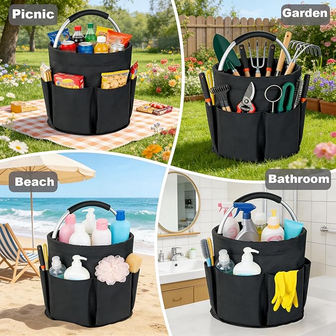 Cleaning Caddy with Handle, 17L Foldable Cleaning Supplies Organizer, Portable Storage Basket, Cleaning Supply Caddy, Multifunctional Cleaning Bucket Bag for Garden, Home, Kitchen (Pink) - Image 7