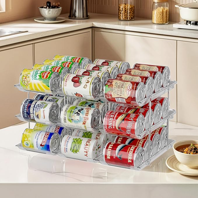 Can Organizer for Pantry, 3-Tier Combinable Can Rack | Upgraded Thickened Clear Can Holder, Modular Design Holds Up to 36 Canned Food, Soup and Beverage Cans by Unknown