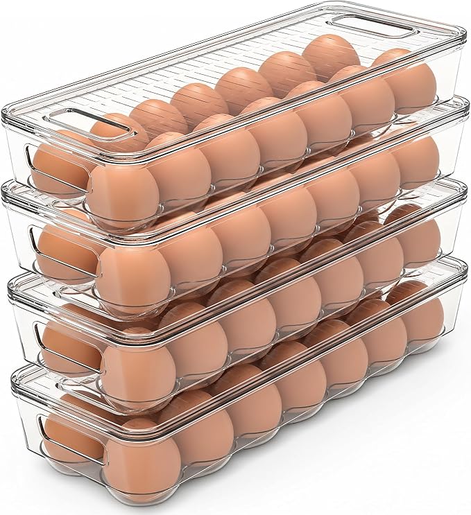 Utopia Home Egg Holder for Fridge, Stackable Egg Container, 4 Pack, Clear | With Lid and Handle, For Refrigerator Organization, Egg Holder For Kitchen or Pantry Organizers and Storage by UTOPIAHOME