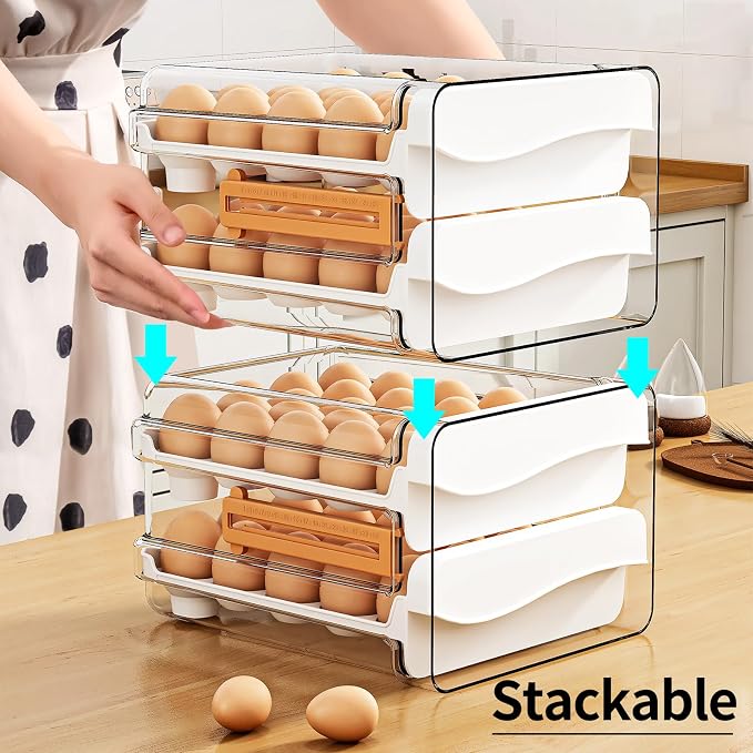 JOYZAN Egg Holder for Fridge 60 Count Large Capactity Egg Storage Container for Refrigerator, Clear Stackable Egg Organizer for Fridge, Coutertop Egg Trays Pull Out Drawer - Image 4