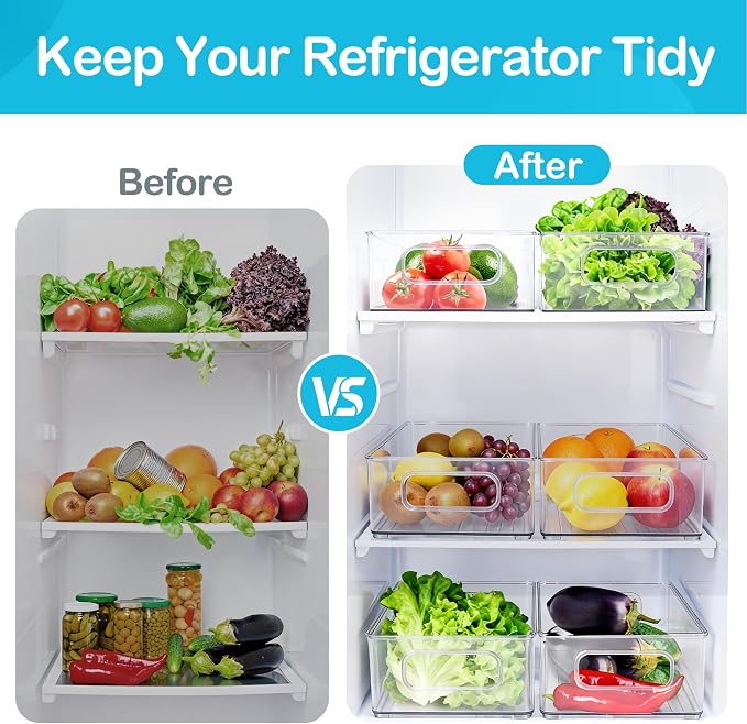 LotFancy 4 Pack Fridge Organizer Bins, Clear Plastic, Stackable, Can Soda | 10x6x3 In Drink Food Fruit Storage for Refrigerator, Pantry, Kitchen Cabinet Shelves; Non-Slip, Easy-Clean, BPA Free - Image 6