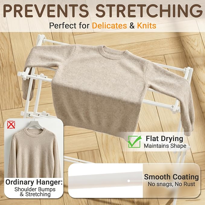 Foldable Clothes Drying Rack, Reinforced Joints, White | 35 lbs load, rustproof carbon steel, adjusts 17.7"-29"W, indoor & outdoor, tool-free - Image 6