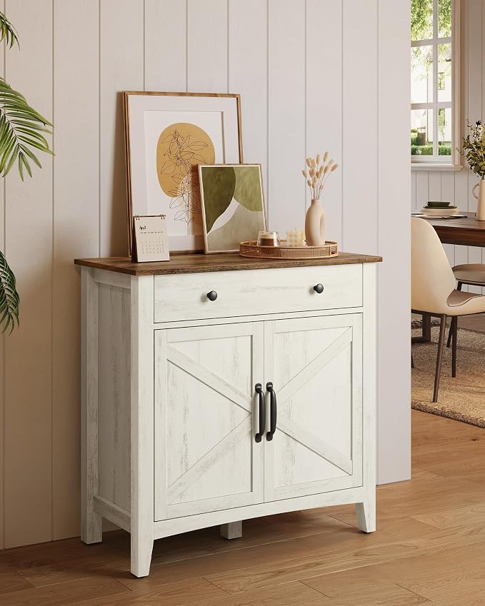 VASAGLE LIRY Collection - Buffet Cabinet, Coffee Bar Cabinet with a Drawer, Adjustable Shelf, Sideboard Storage with Cable Hole, Drawer Divider, Rustic White and Honey Brown UBBK341W01V1S - Image 2