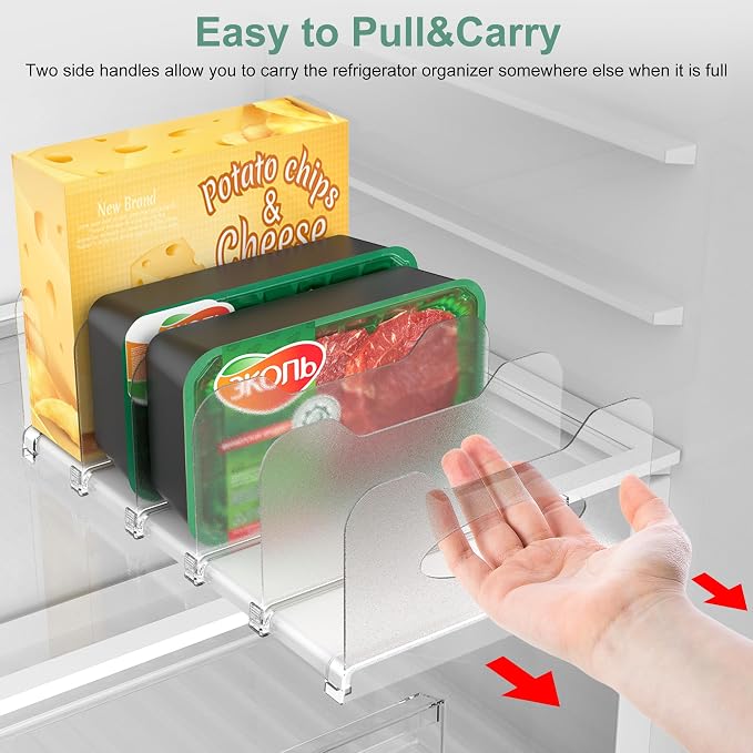 Freezer Organizer,12" Visible Fridge Organizer Rack with Removable Dividers | Freely Adjustable,Easy to Pull Out and Carry Handle, Fits Refrigerator Frozen Meals, Lunch Meat Box, Cheeses, White - Image 5