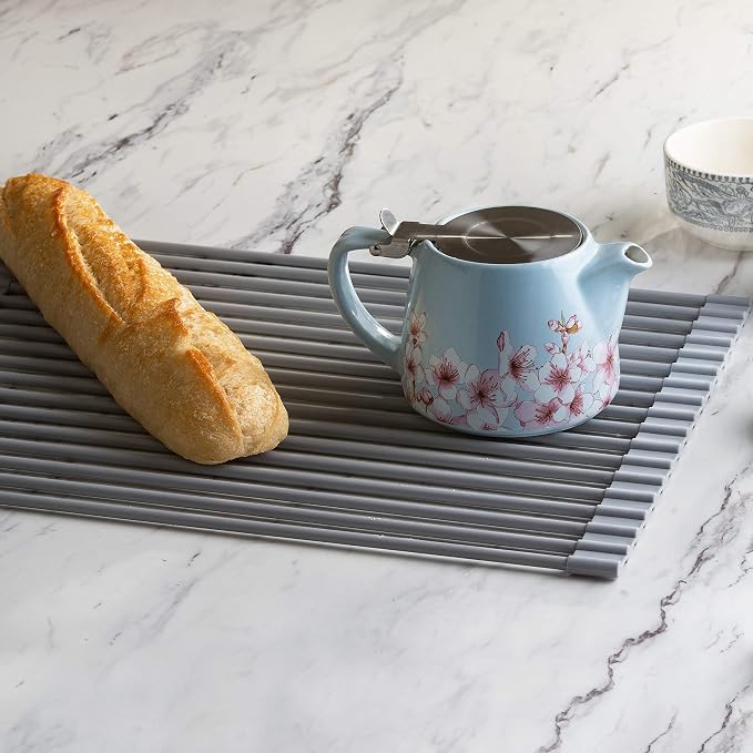 DI ORO Roll Up Dish Drying Rack - Over the Sink, 20.5 x 13 in | Rolls up to store flat when not in use; Heat-safe rods double as a trivet - Image 8
