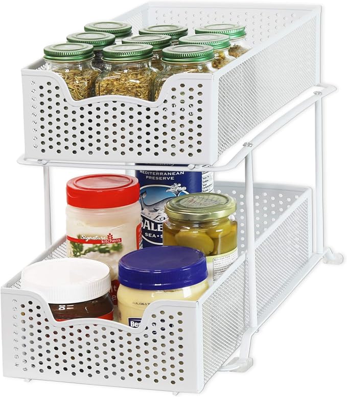 Simple Houseware 2 Tier Sliding Cabinet Basket Organizer Drawer, White by SimpleHouseware