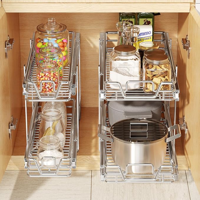2-Tier Kitchen Cabinet Pull Out Shelf and Drawer Organizer Slide Out Pantry Storaqe Basket in Multiple Sizes (21" W x 21" D,) - Image 4
