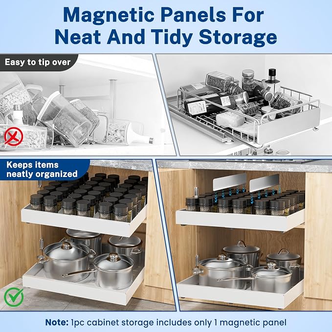 Pull Out Cabinet Organizer Expandable Width(12.2"-20.47") & 21"Deep, Insputer No Drill Adhesive Slide Out Drawers with Upgrade 3 Slide Rails, Magnetic Panel, Roll Out Shelf for Kitchen, Pantry White - Image 4
