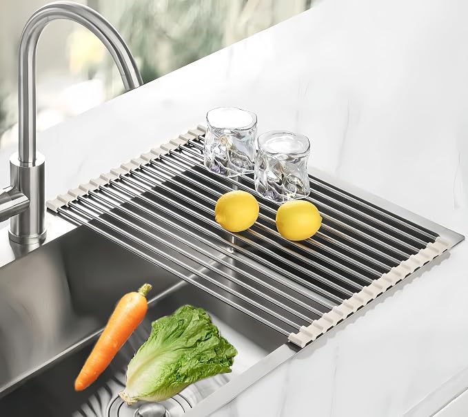 Roll Up Dish Drying Rack, 17.7" x 15.8" Over The Sink Dish Drying Rack, Dish Drying Rack for Kitchen Sink Counter Storage (Grey) by Sayehuanye